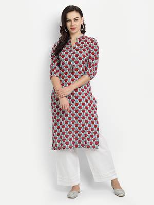 White Printed Kurta With Solid White Palazzo Pants 1