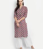 White Printed Kurta With Solid White Palazzo Pants