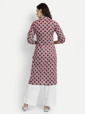 White Printed Kurta With Solid White Palazzo Pants 2