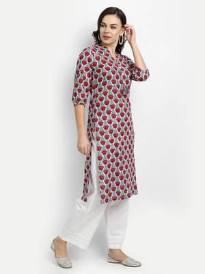 White Printed Kurta With Solid White Palazzo Pants 3