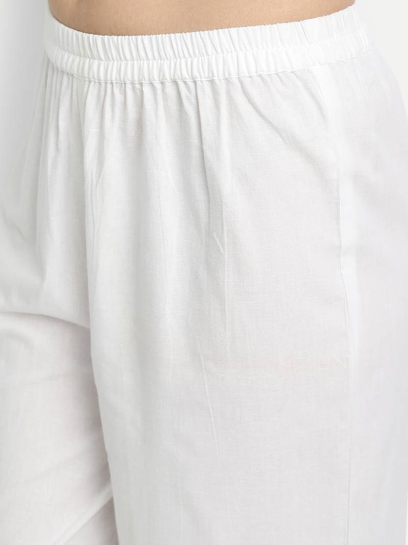 White Printed Kurta With Solid White Palazzo Pants
