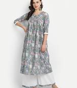 Sage Blue Printed Kurta With White Solid Palazzo