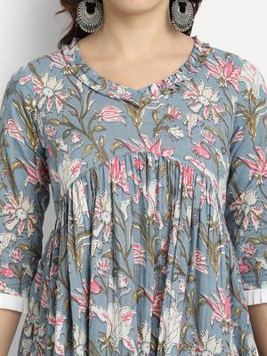 Sage Blue Printed Kurta With White Solid Palazzo 5