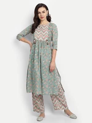 Jaal Printed Kurta With Zigzag Printed Palazzo Pants 1