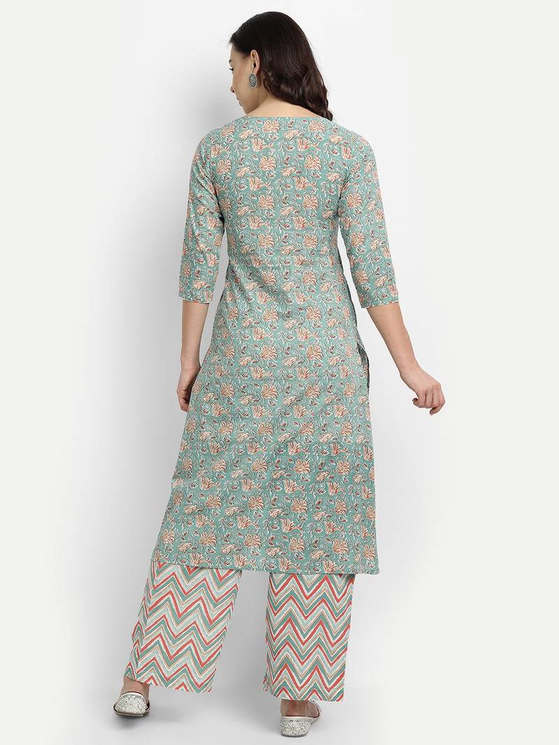 Jaal Printed Kurta With Zigzag Printed Palazzo Pants