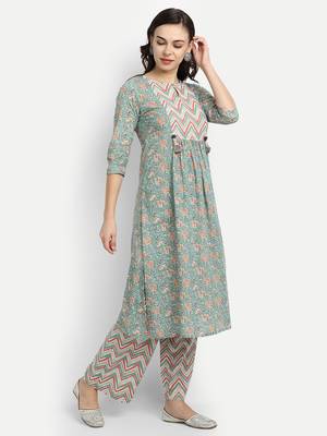 Jaal Printed Kurta With Zigzag Printed Palazzo Pants 3