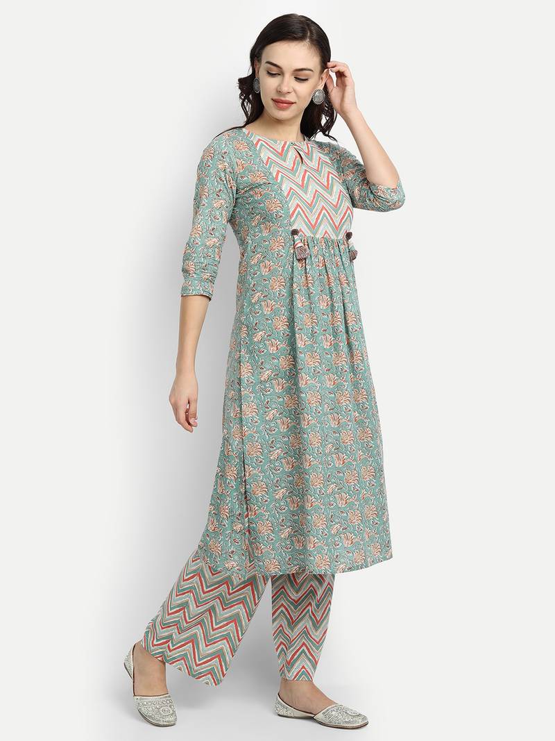 Jaal Printed Kurta With Zigzag Printed Palazzo Pants