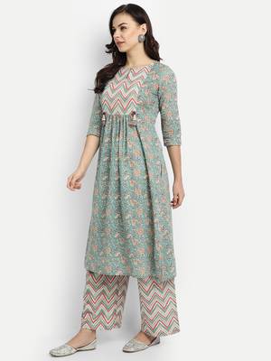 Jaal Printed Kurta With Zigzag Printed Palazzo Pants 4
