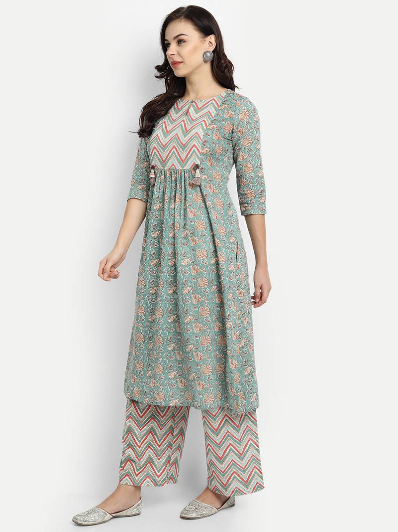 Jaal Printed Kurta With Zigzag Printed Palazzo Pants