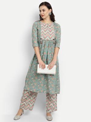 Jaal Printed Kurta With Zigzag Printed Palazzo Pants 7