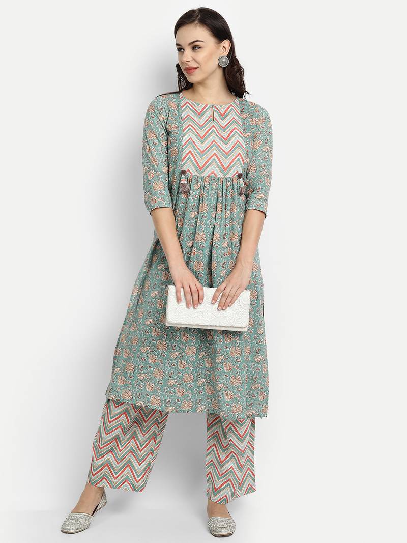 Jaal Printed Kurta With Zigzag Printed Palazzo Pants