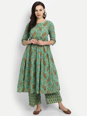 Green Printed Kurta Set 1