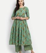 Green Printed Kurta Set