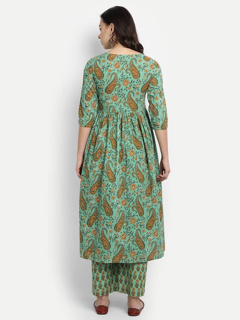 Green Printed Kurta Set