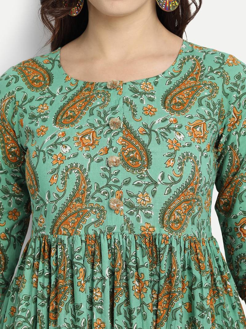 Green Printed Kurta Set