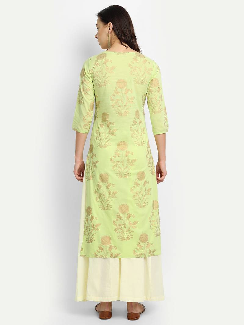 Light Green Kurta With Off White Palazzo