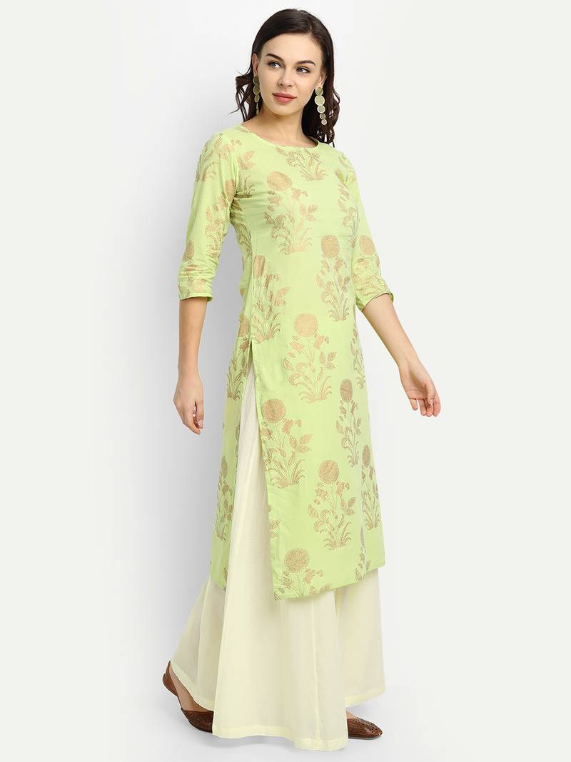 Light Green Kurta With Off White Palazzo