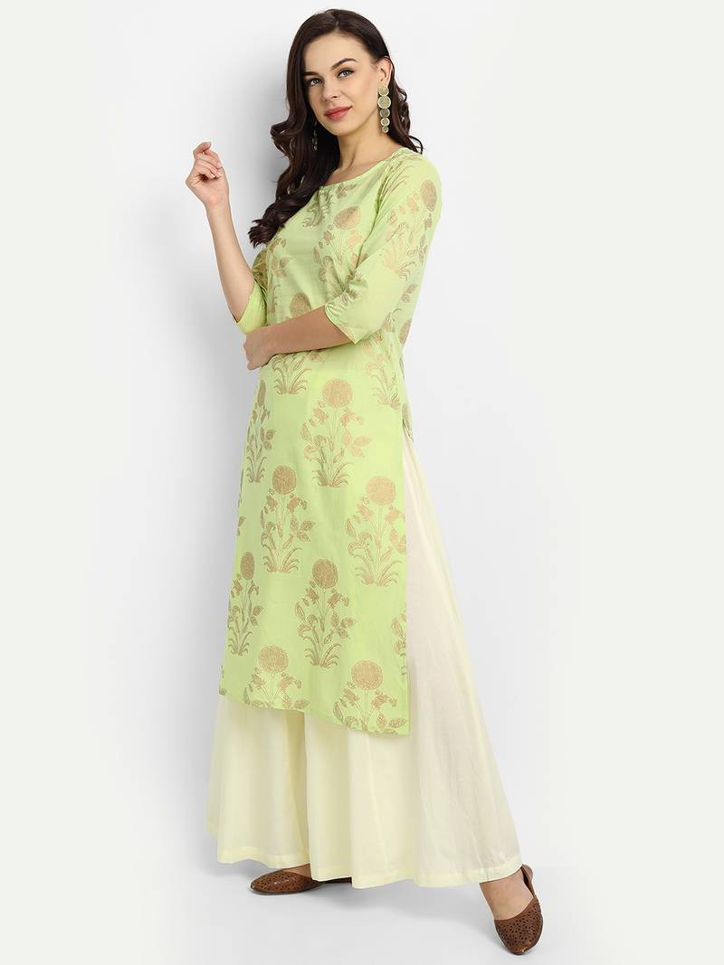 Light Green Kurta With Off White Palazzo