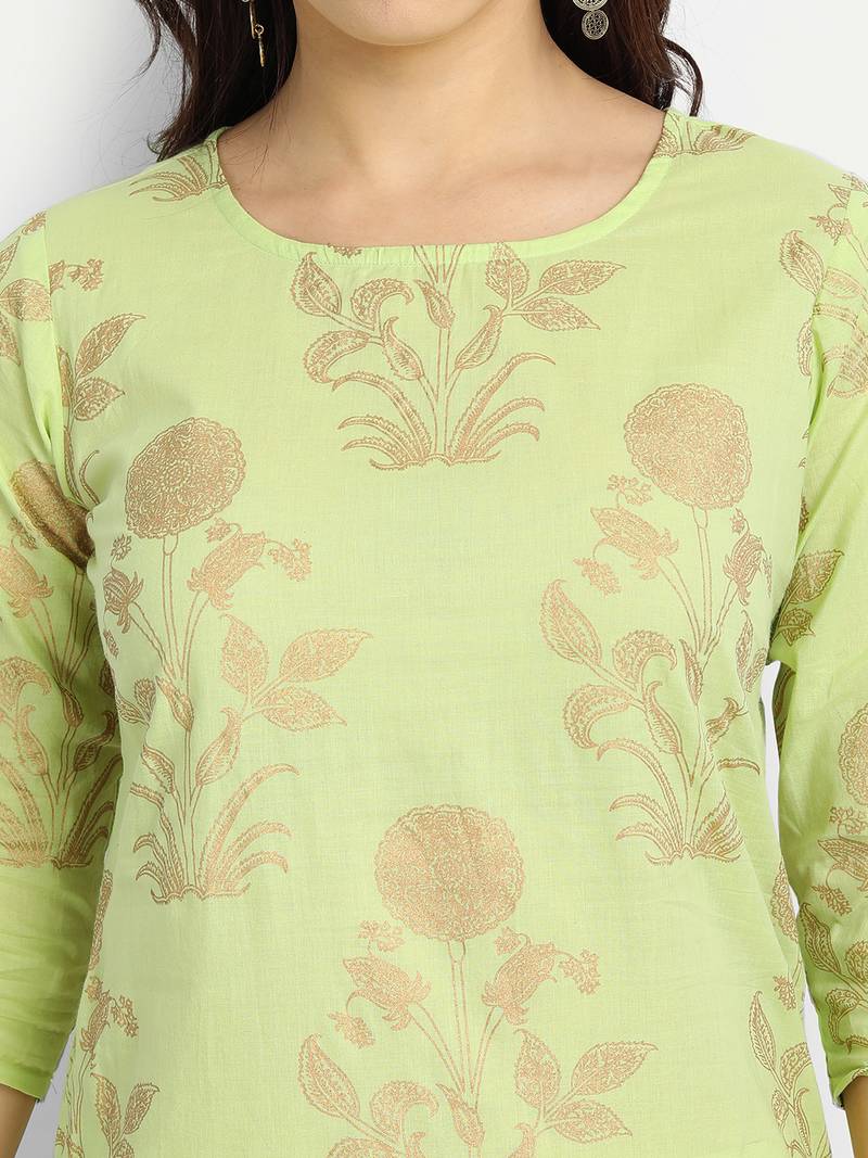 Light Green Kurta With Off White Palazzo