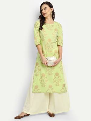Light Green Kurta With Off White Palazzo 7