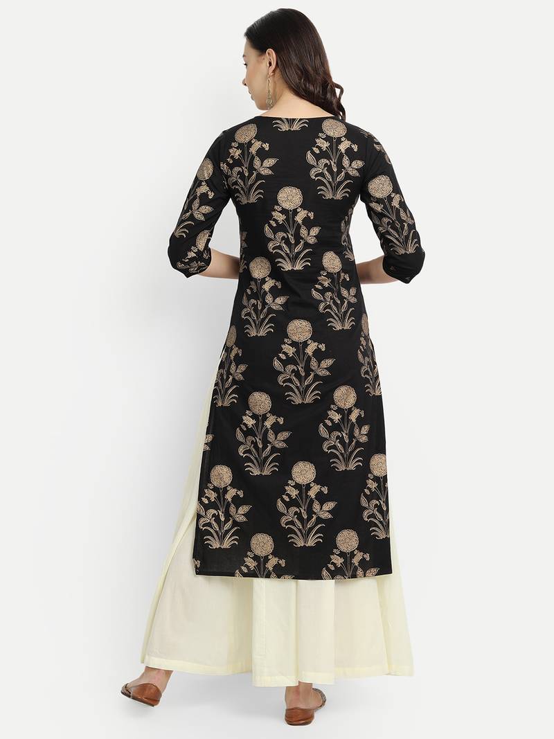 Black Kurta With Off White Palazzo