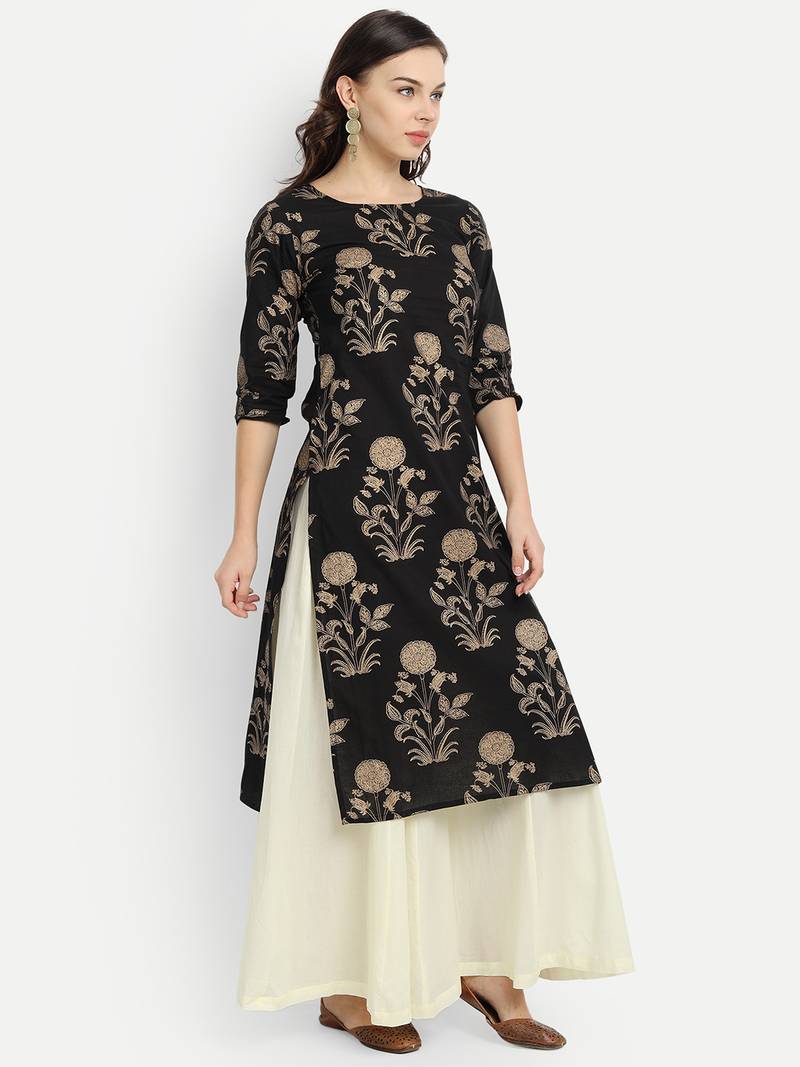 Black Kurta With Off White Palazzo