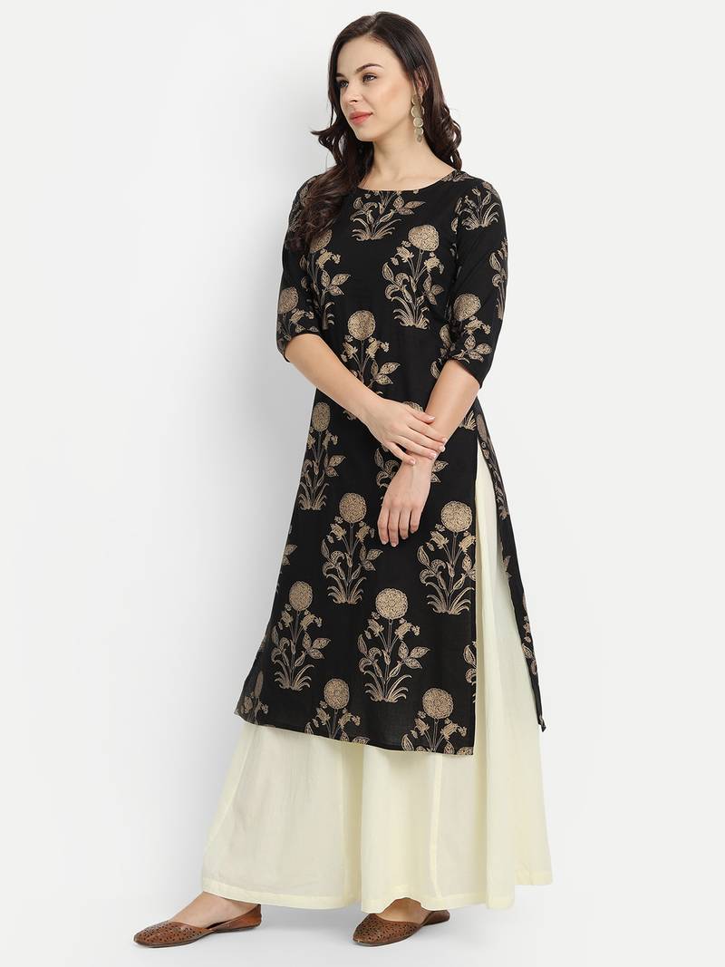 Black Kurta With Off White Palazzo