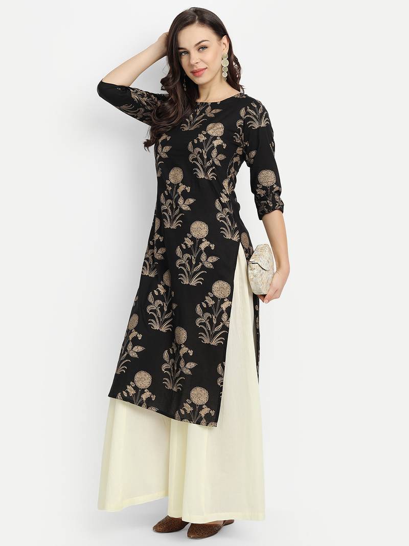 Black Kurta With Off White Palazzo