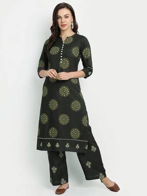 Olive Green Printed Kurta Set 1