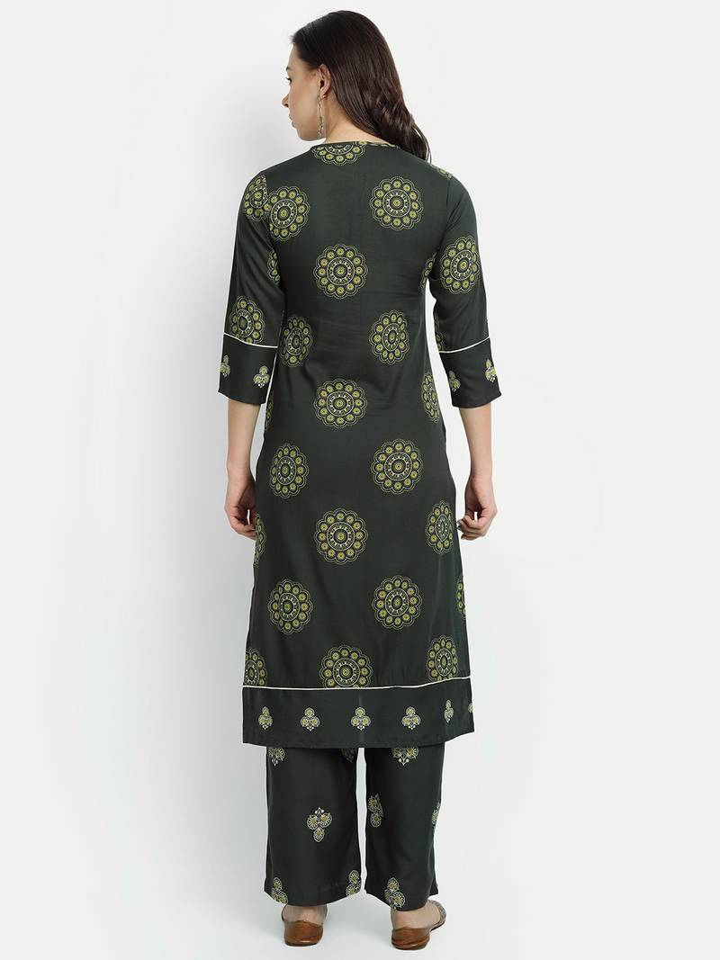 Olive Green Printed Kurta Set