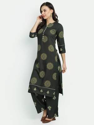 Olive Green Printed Kurta Set 4