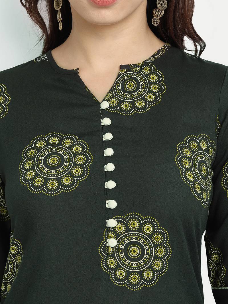 Olive Green Printed Kurta Set