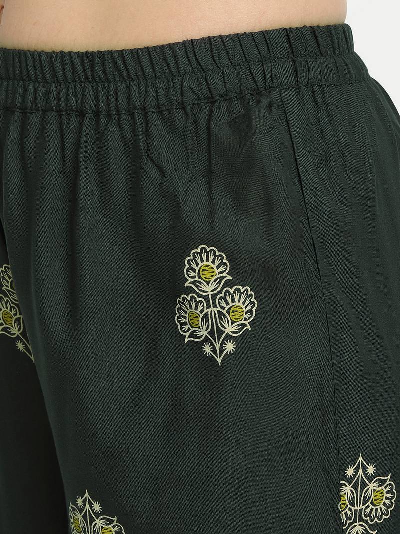 Olive Green Printed Kurta Set