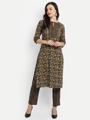 Mehendi Green Printed Kurta Set 1