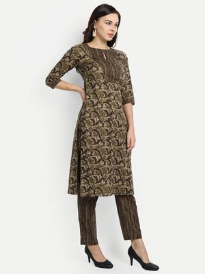 Mehendi Green Printed Kurta Set 3