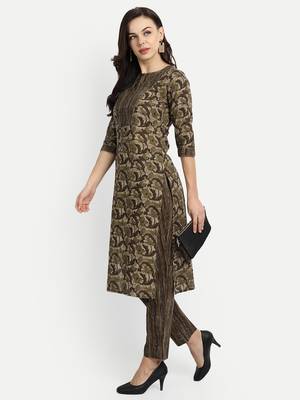 Mehendi Green Printed Kurta Set 7
