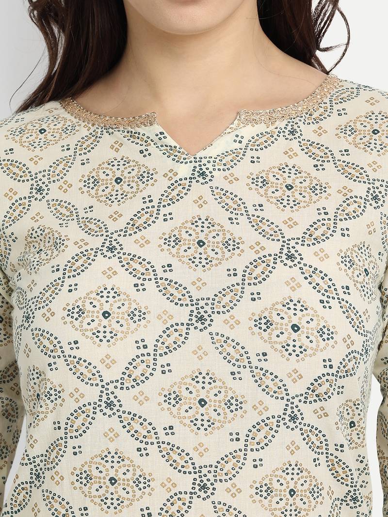 White Bhandej Printed Kurta With Printed Palazzo Pants