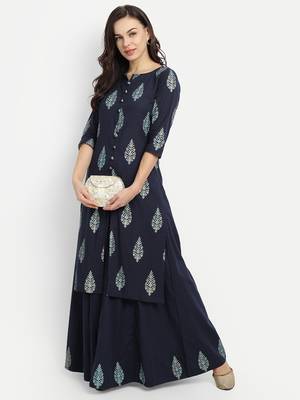 Navy Blue Printed Kurta Set 1