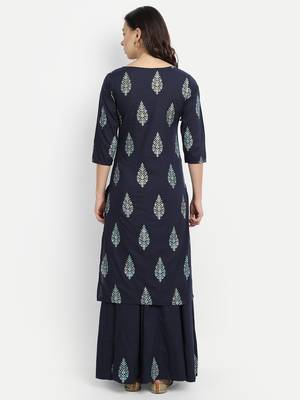 Navy Blue Printed Kurta Set 2