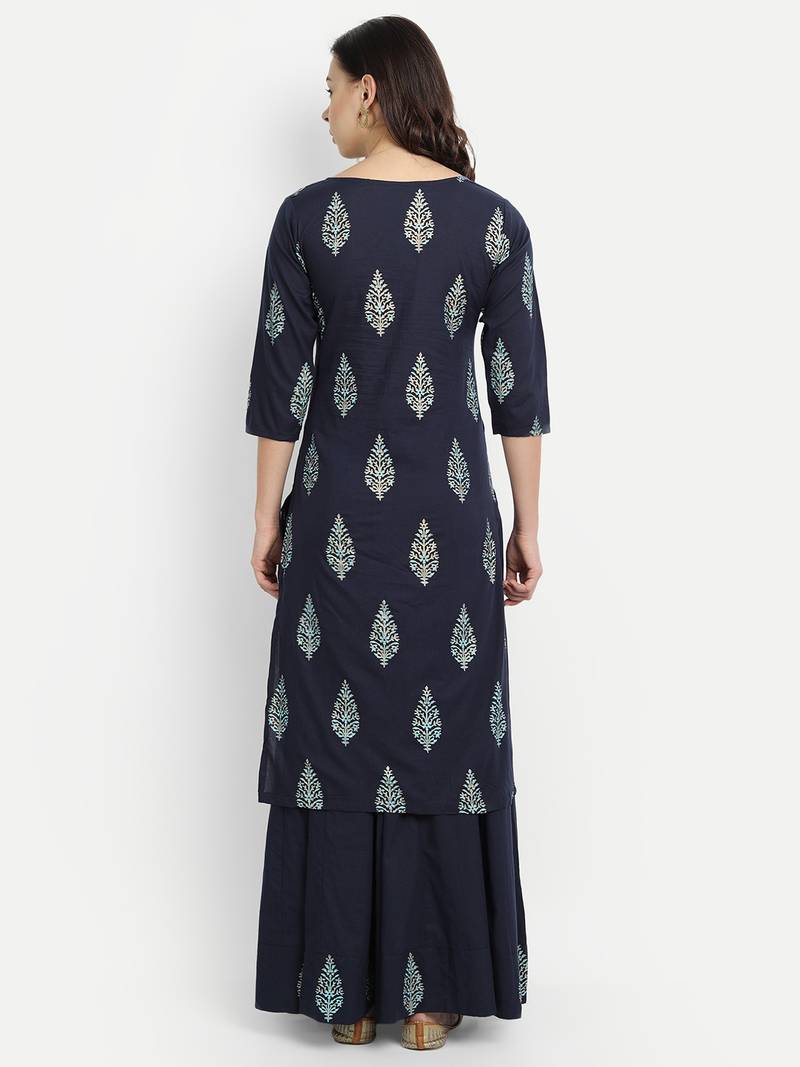 Navy Blue Printed Kurta Set