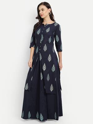 Navy Blue Printed Kurta Set 4