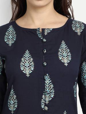 Navy Blue Printed Kurta Set 5