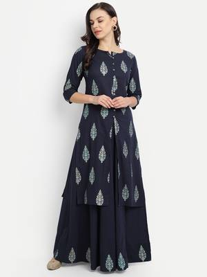 Navy Blue Printed Kurta Set 7