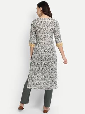 Light Grey Printed Kurta With Grey Solid Dupatta & Pants 2