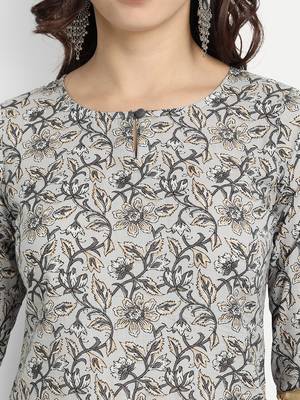 Light Grey Printed Kurta With Grey Solid Dupatta & Pants 5