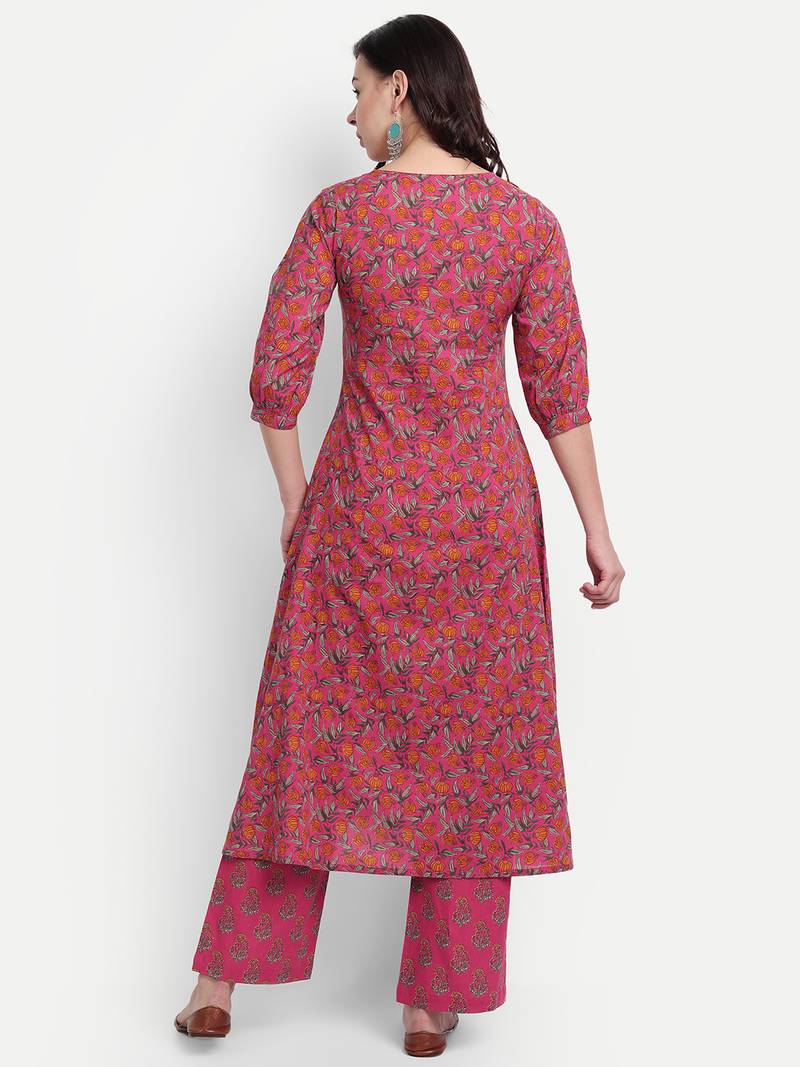 Pink Printed Kurta Set With Dupatta