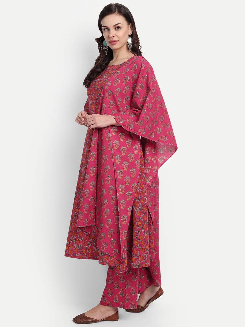 Pink Printed Kurta Set With Dupatta