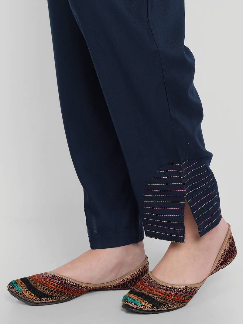 Casual Navy Blue Solid Kurta Set