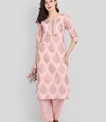 Light Pink Casual Printed Kurta Set