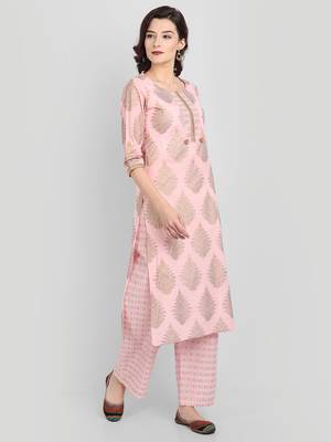 Light Pink Casual Printed Kurta Set 3